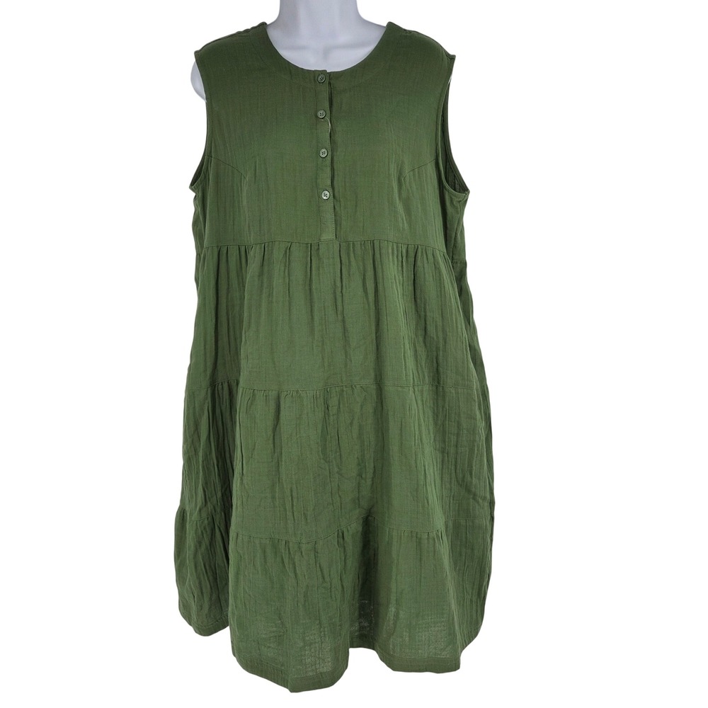 Columbia Crimson Point FS Breezy Dress Green Cotton Tiered XL1547 Womens L Guaze